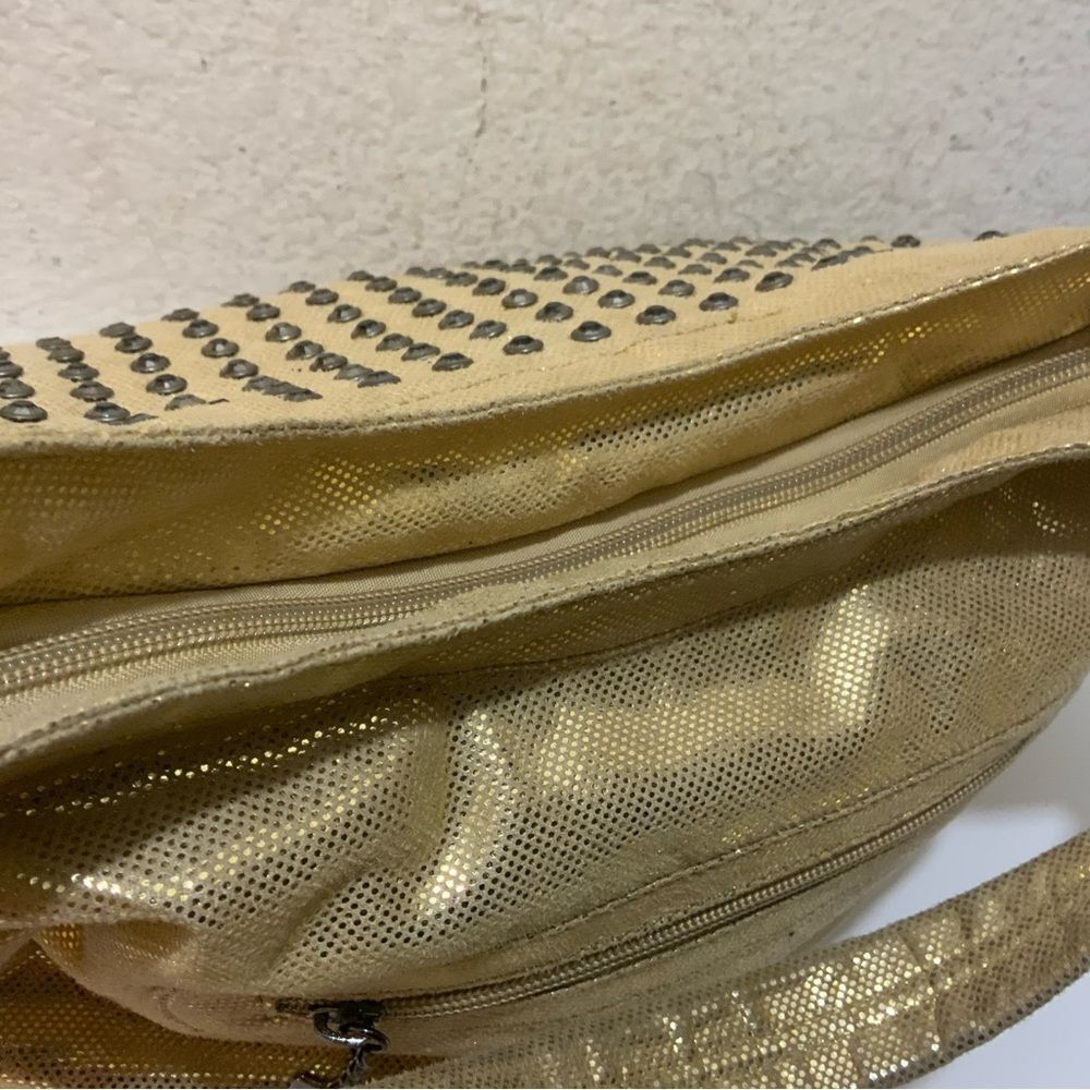 New LATIQUE purse pretty gold metallic studded shoulder bag canvas HOBO - Picture 6 of 10